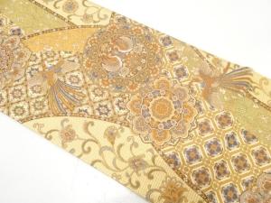 未使用品　金糸　華紋に鳳凰・花唐草模様織り出し　袋帯